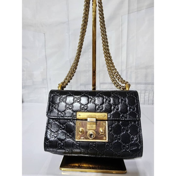 Authentic Gucci Guccissima Leather Small Padlock Shoulder Bag Black - Picture 6 of 16